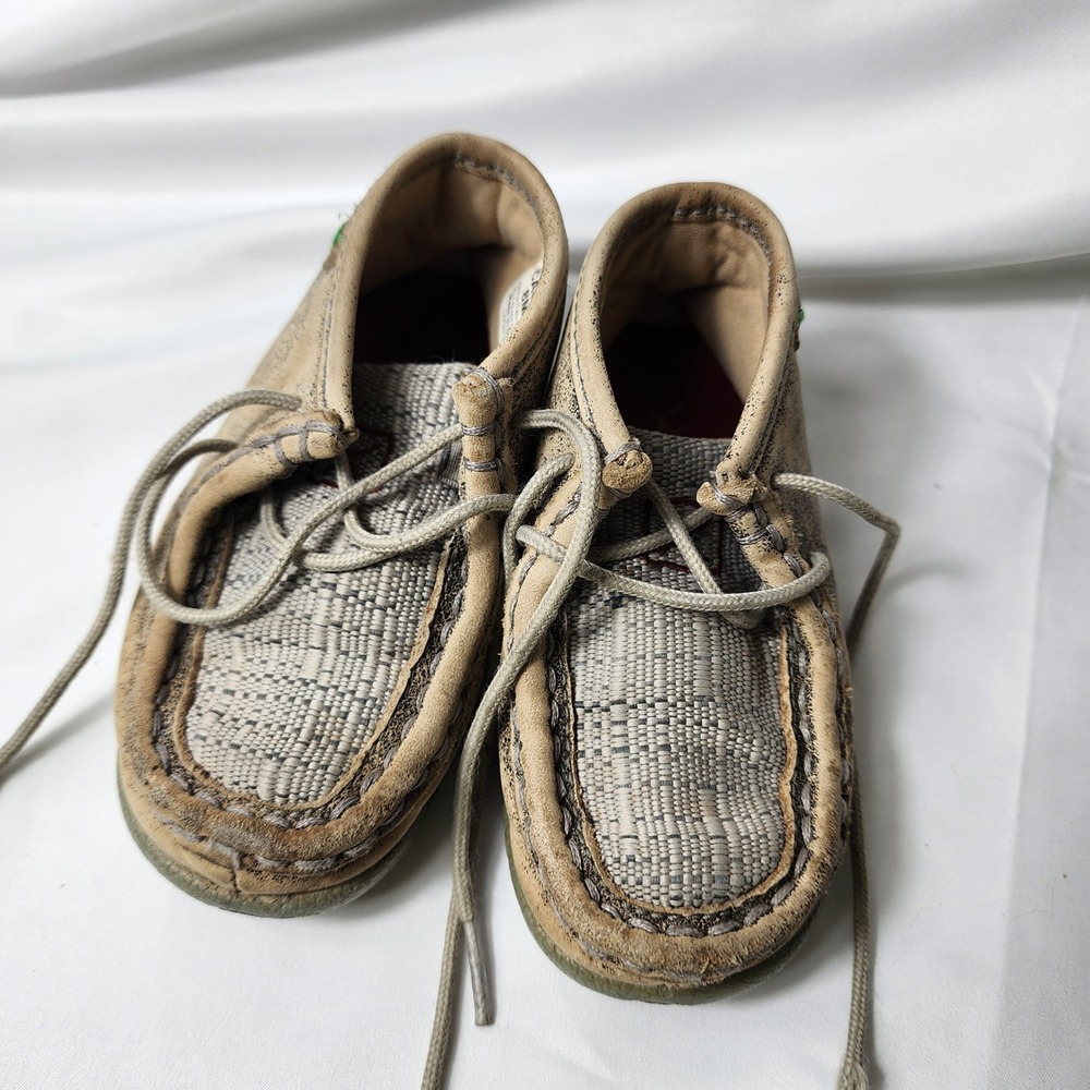 Twisted X Infant Driving Mocs Tan Leather Woven Fabric Shoes ICA0012 Size 8M